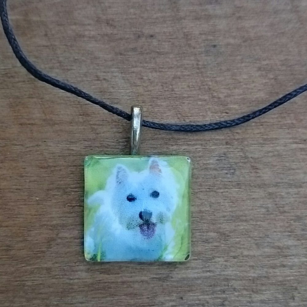 Hand Crafted Glass Tile Westie Pup Dog Pendant Gift Dog Lover Necklace Puppy